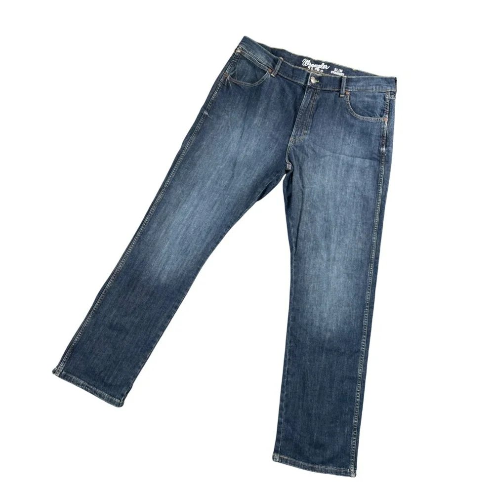 Wrangler Retro Mens Slim Straight‎ Jeans Blue Denim Y2K Western 38x32